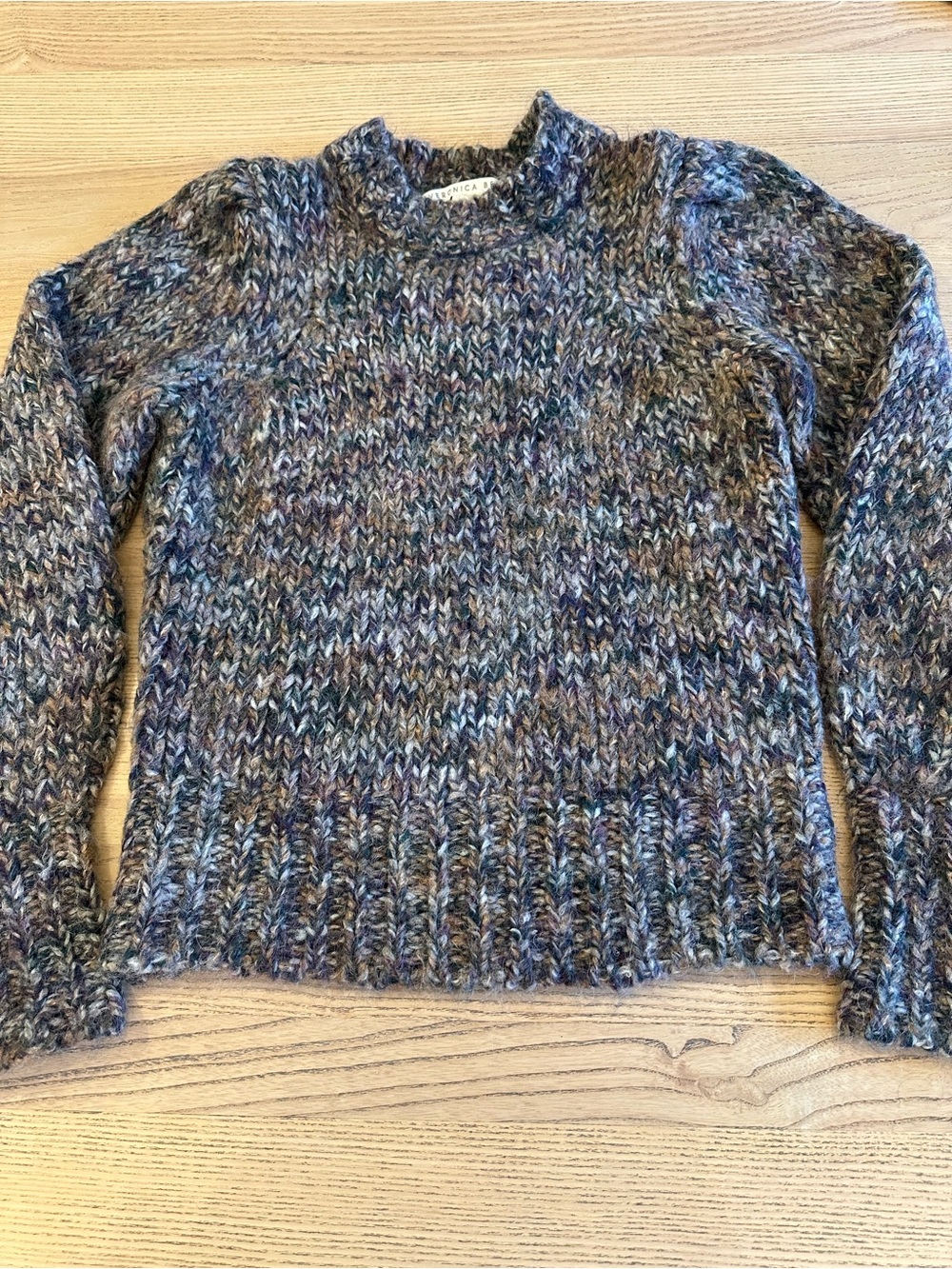 Veronica Beard Marled Blue & Gray Chunky Crewneck Sweater